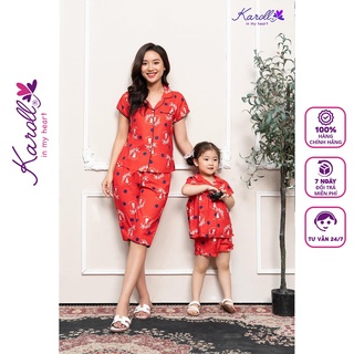 Bộ đồ ngủ pijama nữ mặc nhà cho bé gái Jcvcoll - Karoll K21.02 bộ kid lụa bèo cổ áo hoạ tiết dễ thương