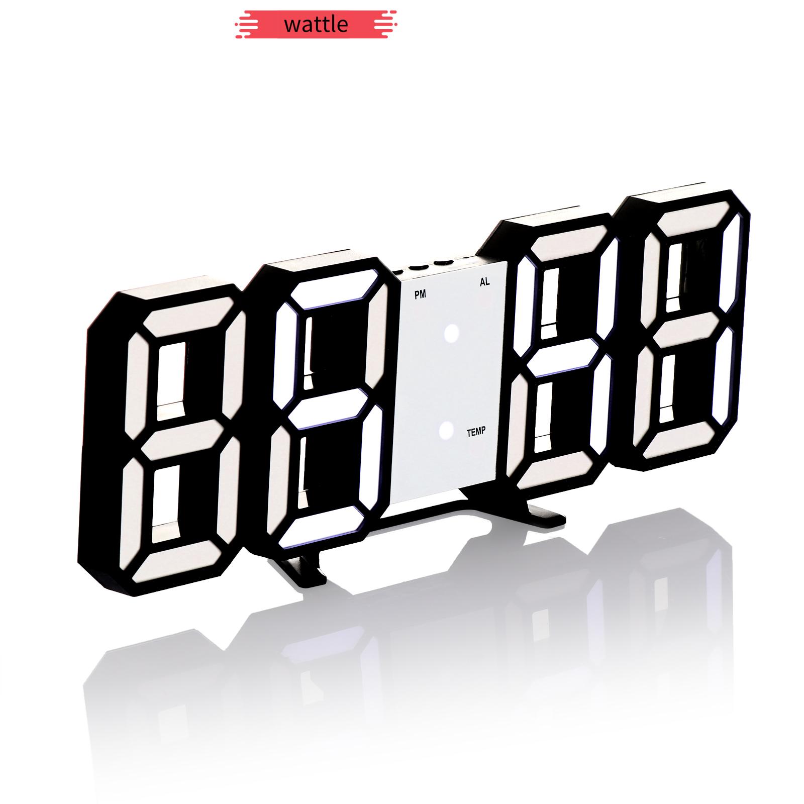 WATTLE USB charging Desktop or Wall-mounted Alarm Clock Date Bedrooms 3D Digital clock Temperature Modern Night Light LED Smart 3 Automatic Brightness Adjustment/Multicolor