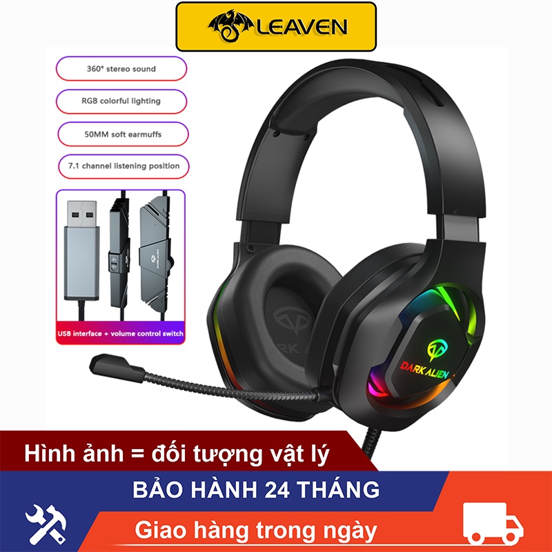 Tai nghe máy tính DA E600 Tai nghe khử tiếng ồn Tai nghe gắn dây USB có dây Hiệu ứng ánh sáng RGB Tai nghe chơi game