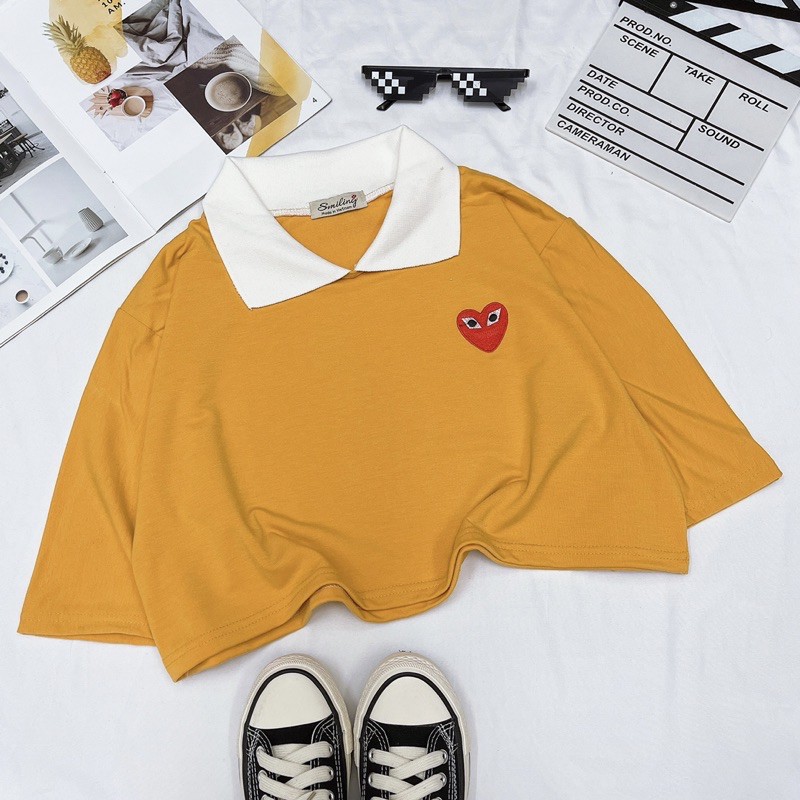 ÁO CROPTOP POLO OVERSIZE THÊU LOGO - VÀNG | BigBuy360 - bigbuy360.vn