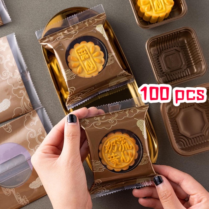 Set 100 Túi Nhựa Trong Suốt 125g 75g 150g 50gm Đựng Bánh Trung Thu Tiện Dụng Ốp Mooncake Packaging B