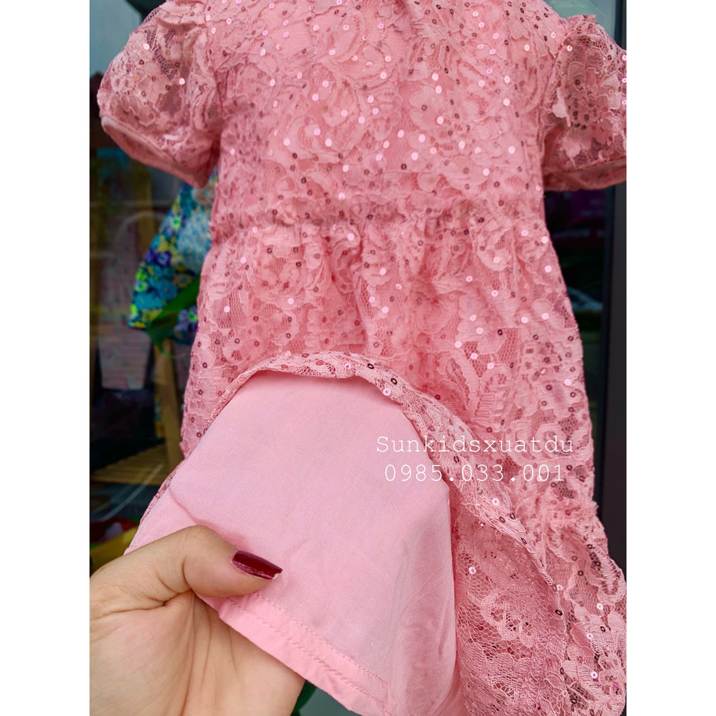 Váy bé gái MAX baby doll ren hồng kim tuyến