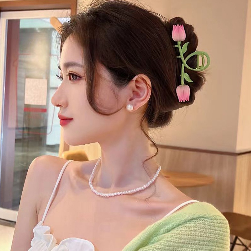 Kẹp Tóc Hình Hoa Tulip/Cá Mập Đơn Giản Xinh Xắn Phong Cách Hàn Quốc Cho Nữ