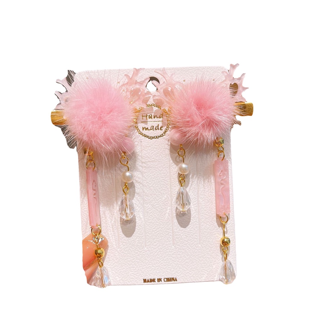 Kẹp Tóc Ruy Băng Đính Núm Tua Kiểu Cổ Điển Dễ Thương Cho Bé Gái