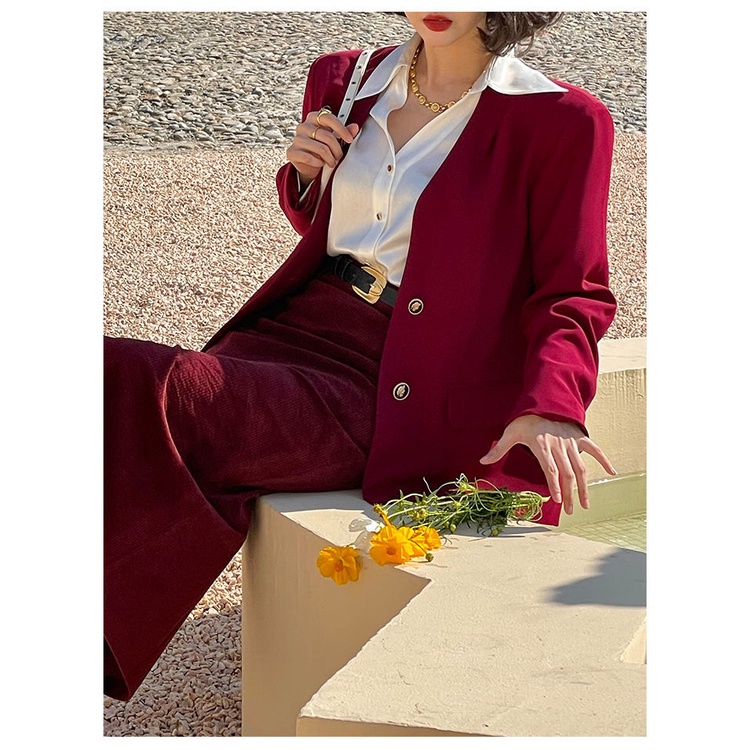 Chân váy nhung COZOK lưng cao xẻ tà phong cách vintage