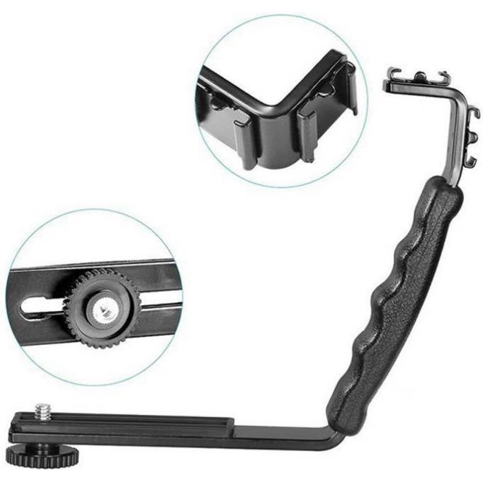 Tay cầm chữ L với 2 gá Hotshoe đầu ốc 1/4