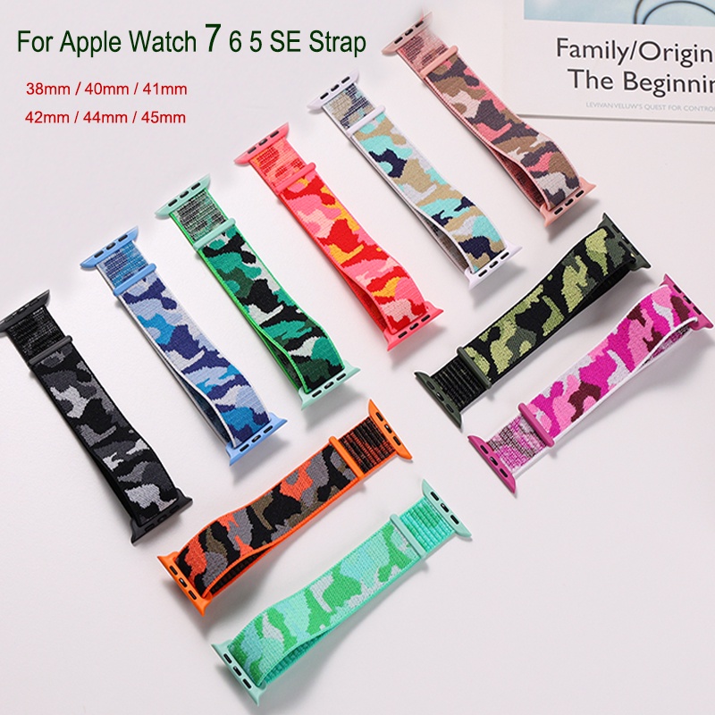 Dây Đeo Nylon Co Giãn Điều Chỉnh Được Cho iWatch Series 8 7 6 SE 5 4 44mm 40mm 45mm 41mm 42mm 38mm 45mm