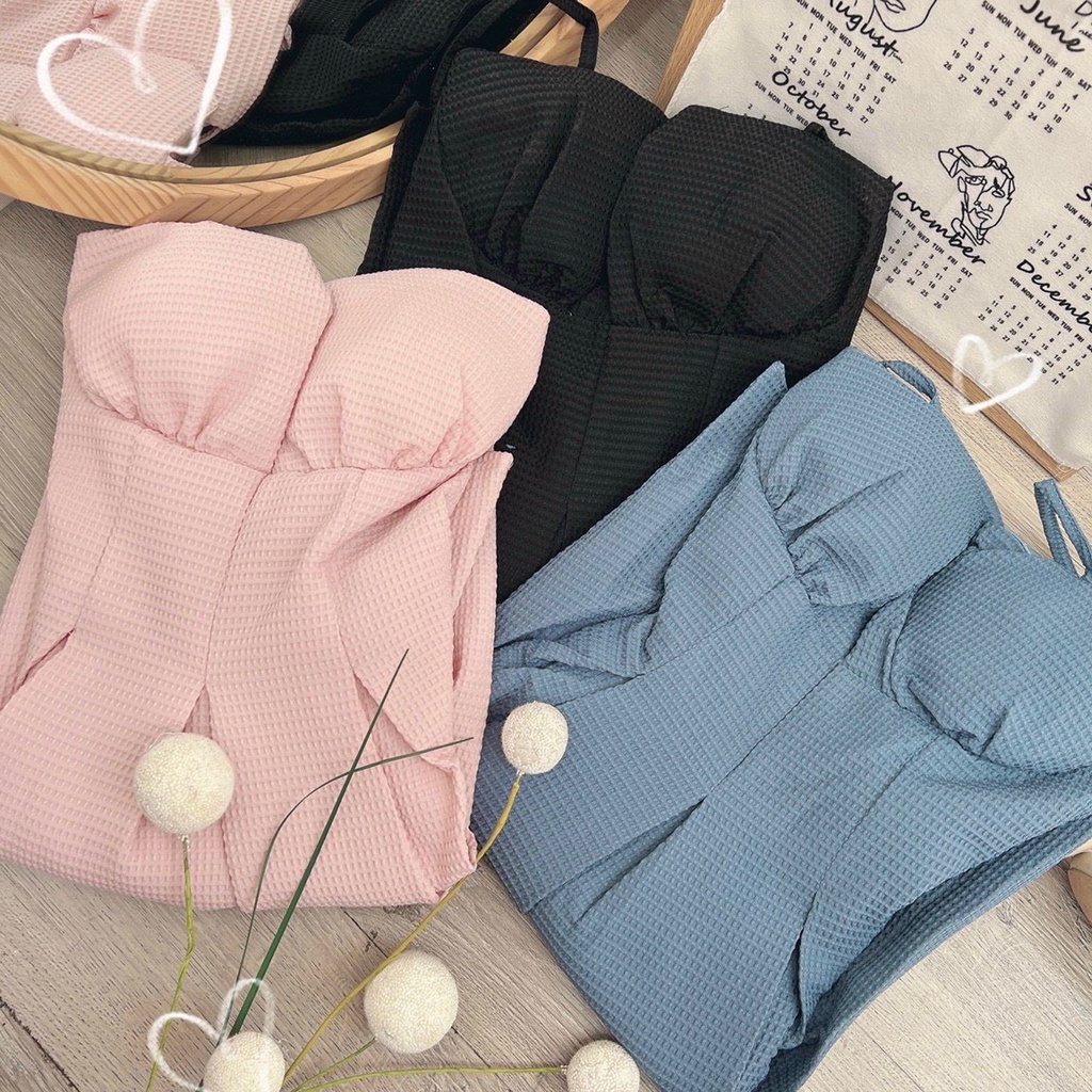 Đầm Xốp Hai Dây Xếp Eo Cúp Ngực Chữ V Có Mút Lót Kèm Ảnh Thật
