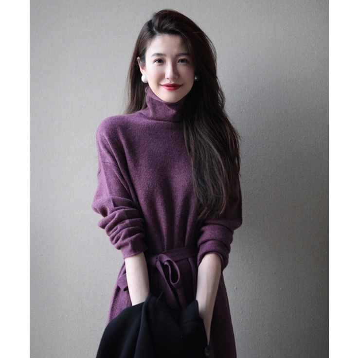 Đầm Len Cổ Cao Dáng Dài Qua Gối Thời Trang Thu Đông Mới 2022 Cho Nữ