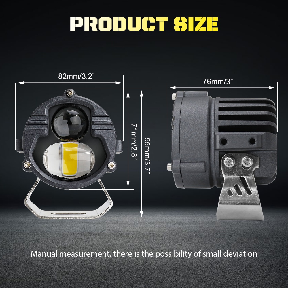 UNI-SHINE  3 Inch Led Mini Driving Light 1500M High Low Beam Led Fog Lamp Driving Lights Combo Spot Beam Dual Color White Yellow Off Road