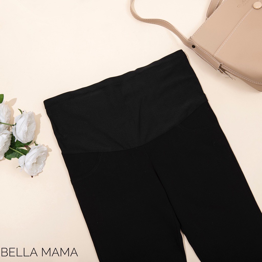Quần Legging Bầu Thiết Kế| Cạp Cao Có Đáp Bụng Và Chun Chỉnh Bụng Thoải Mái Cho Mẹ Bầu Bella Mama - Q10