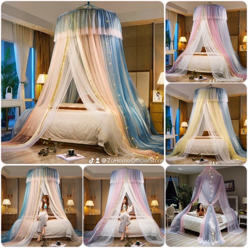 Mùng công chúa cao cấp treo trần, màn khung tròn không khoan tường phòng ngủ đẹp chống muỗi ZO HOME - N2