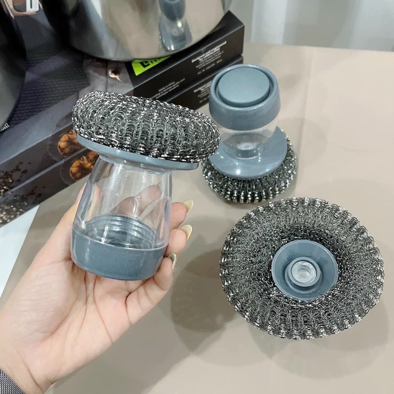 Dụng Cụ Cọ Xoong Nồi Có Bình Đựng Nước Rữa Chén Tiện Lợi