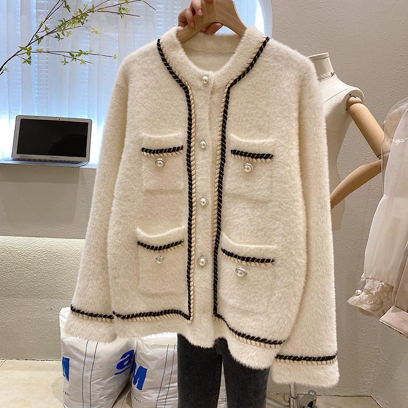 Imitation mink cashmere sweater women's short style 2020 new autumn and winter Korean version loose top knitted cardigan