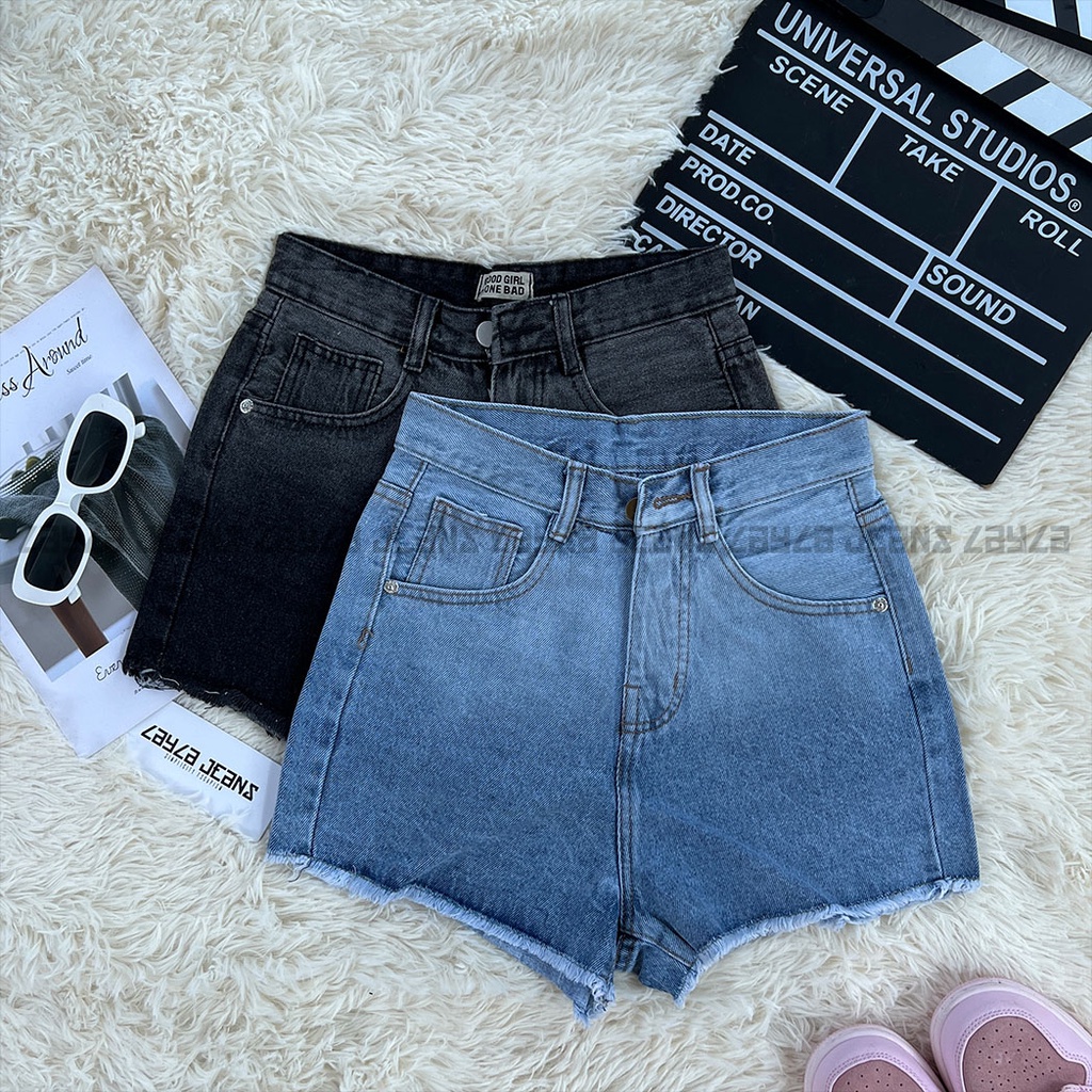 Quần Short Jean Nữ Cạp Cao Loang Màu Layla Ver.022, Đùi Nữ Lưng Cao Tua Lai Nhuộm Màu Đẹp Cá Tính