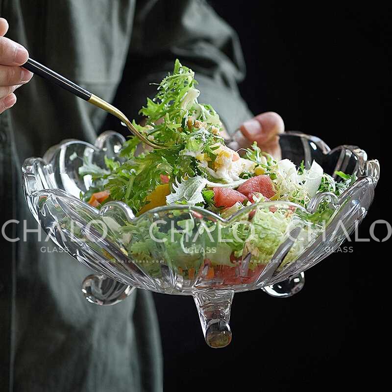 Âu thủy tinh đựng salad, hoa quả có chân 23cm x 9cm - DSTG