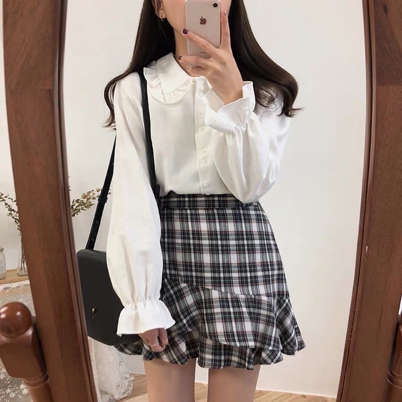 Sơ mi trắng cổ bèo tiểu thư Aimee closet (Có ảnh thật)