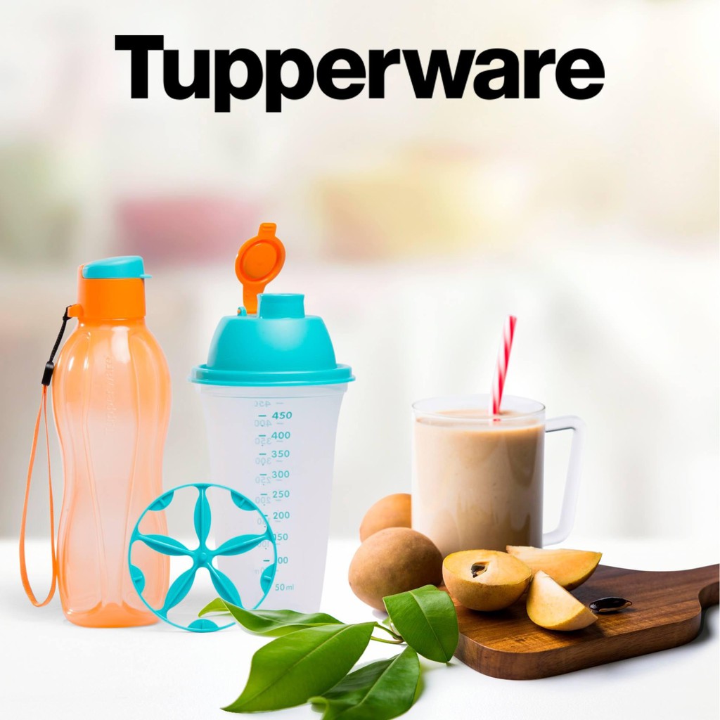 Bộ bình lắc và bình nước nhựa nguyên sinh Memberkit Shake N Go - Tupperware - 500ml - kín khí kín nước