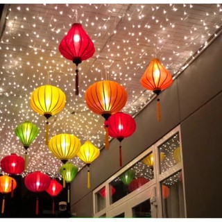 Đèn lồng hội an tỏi ngược  lụa tơ tằm chuyên trang trí chùa miếu treo tết trung thu (30,45cm)