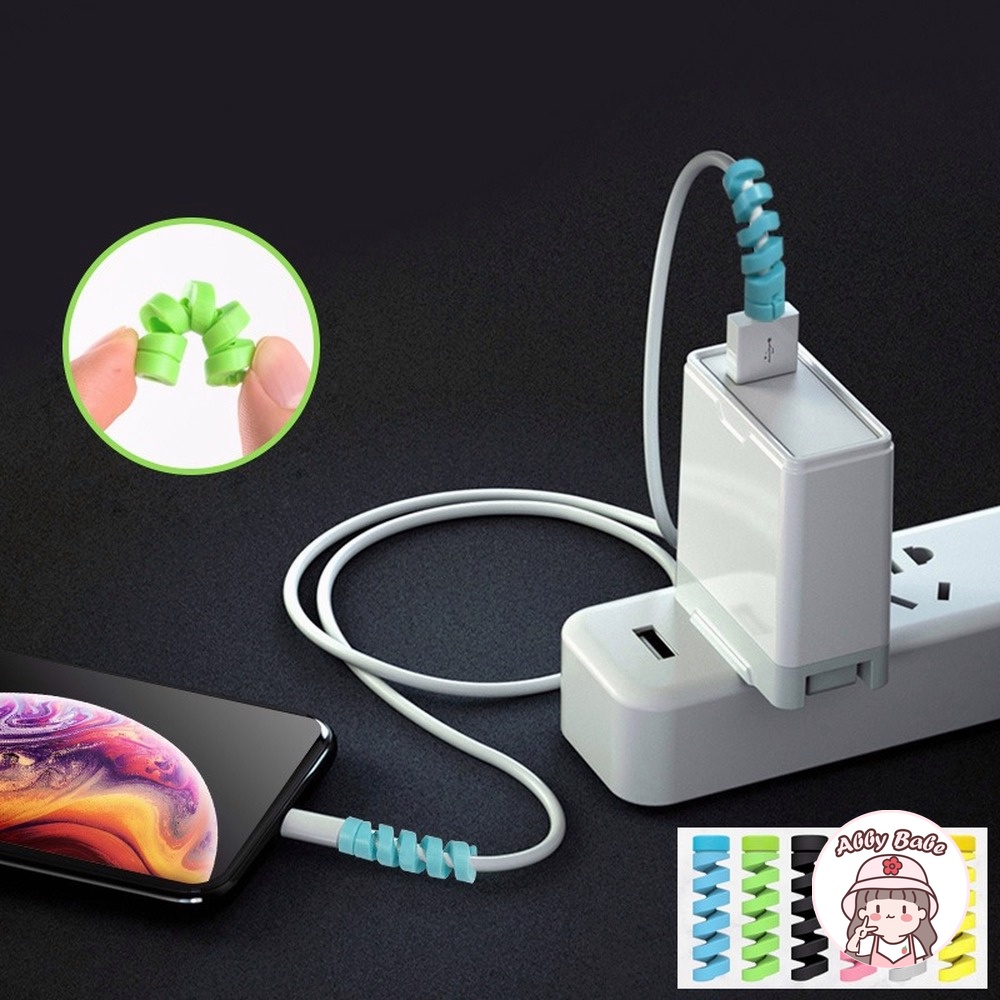 Bộ 2 Phụ Kiện Bọc Bảo Vệ Dây Cáp Sạc USB Hình Xoắn Ốc Thông Dụng