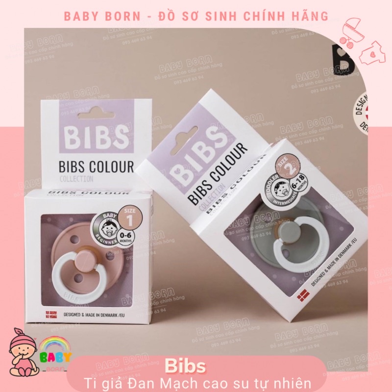 BIBS Colour - Ti giả/ ti ngậm Đan Mạch núm cao su siêu mềm, an toàn cho bé (tặng nắp trứng)