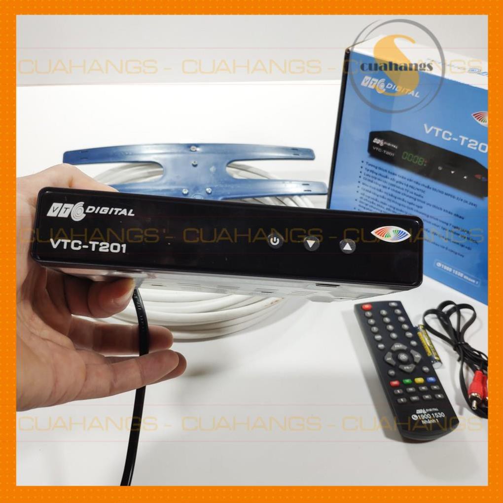 Đầu thu kỹ thuật số kèm Anten xanh 15m truyền hình số mặt đất DVB T2 VTC T201