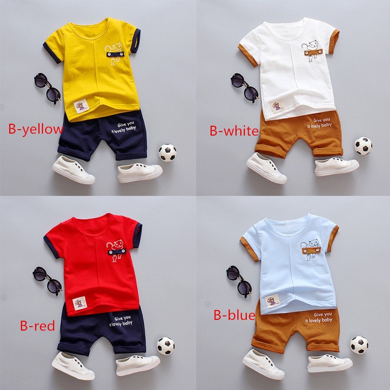 Bộ Áo Thun Ngắn Tay + Quần Short Cotton Thời Trang Mùa Hè Cho Bé Trai