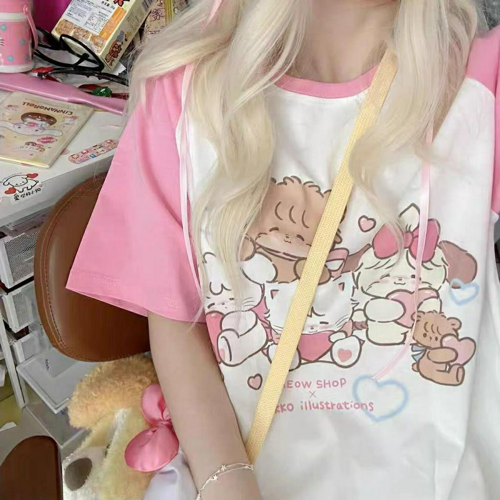 Ethelgirl Áo Thun Tay Ngắn In Họa Tiết Hoạt Hình Phong Cách Hàn Quốc Thời Trang Cho Nam Và Nữ