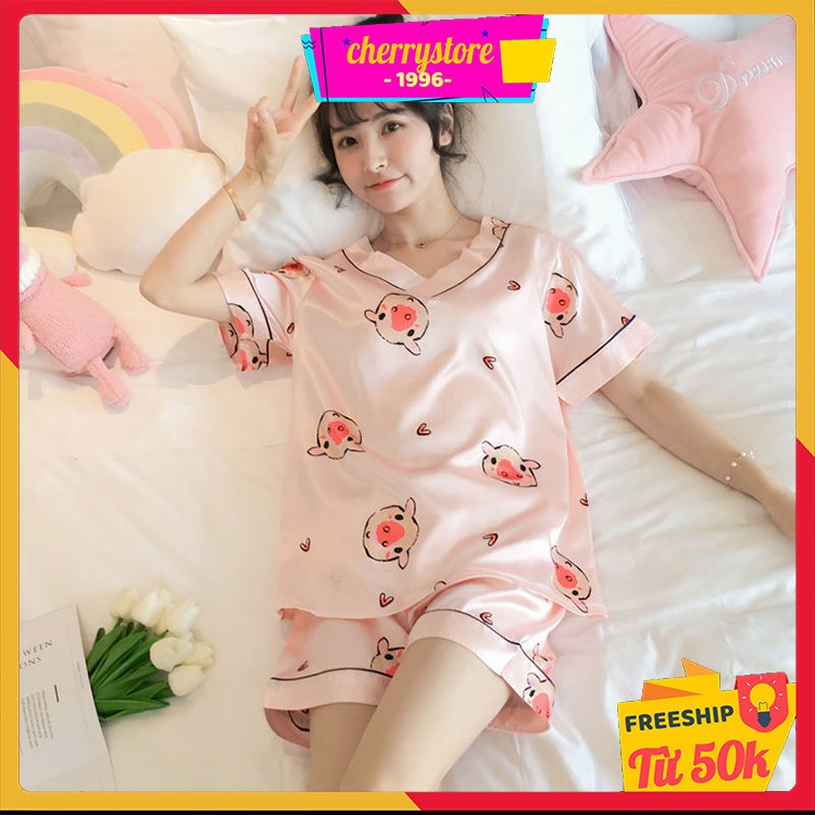[Mã FAMAYWA giảm 10K đơn 50K] Bộ ngủ nữ ❤️Freeship đơn 50k❤️ Đồ Bộ pijama cộc tay lụa satin đẹp mặc ngủ mềm mịn