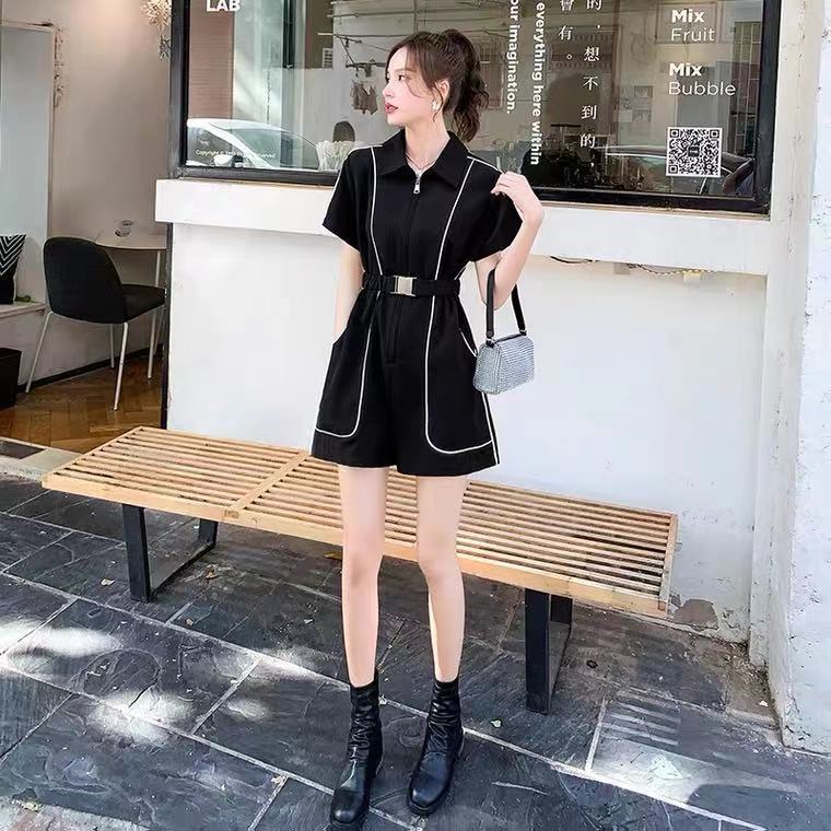 Tooling Suit Women's Fashion Spring and Autumn Korean Version Loose Temperament Thin Reflective Strip Retro Cool Hong Kong Style Harlan Jumpsuit