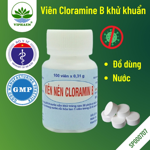 [Chứng nhận Bộ y tế] Cloramin B Ceteco, Chloramine B Dươc TW3 , viên khử khuẩn đồ dùng, tiệt trùng nước (Hũ 100v)