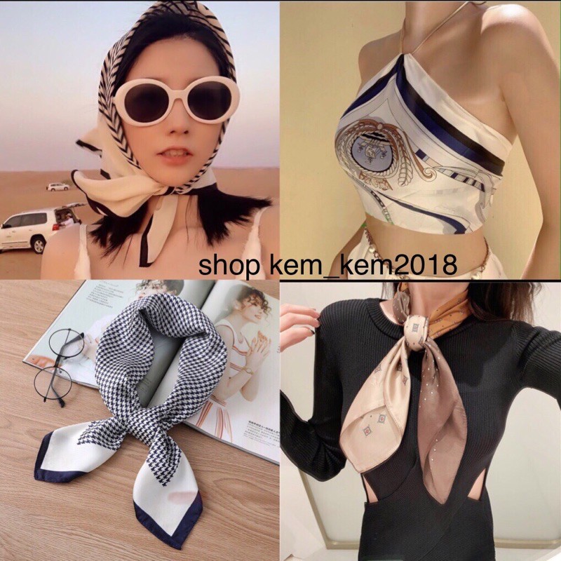 Khăn lụa vuông 70x70cm quàng cổ, cột tóc, làm áo yếm - khăn turban bandana thời trang cao cấp