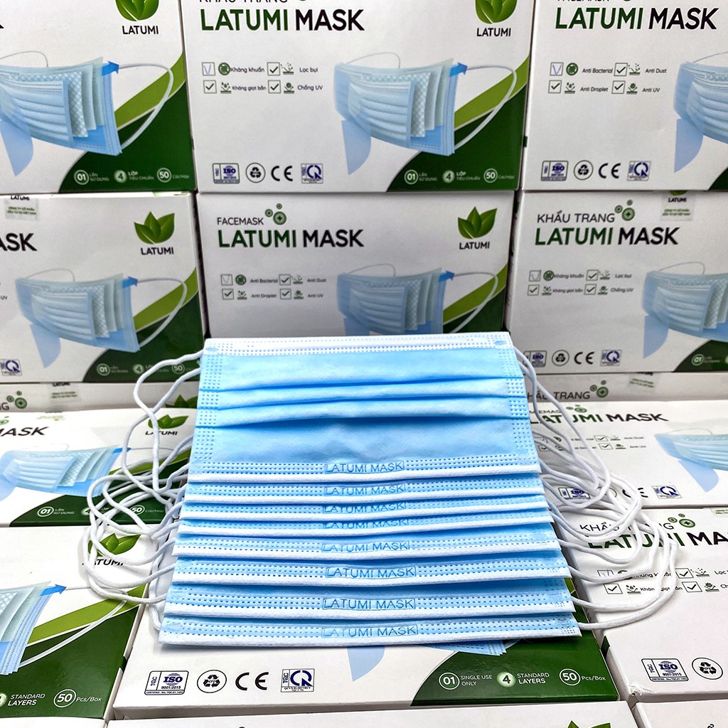 COMBO 5 HỘP Khẩu Trang Y Tế 4 Lớp Kháng Khuẩn LATUMI Hộp 50 Chiếc Ngăn Giọt Bắn, Chống Bụi và Tia UV | BigBuy360 - bigbuy360.vn