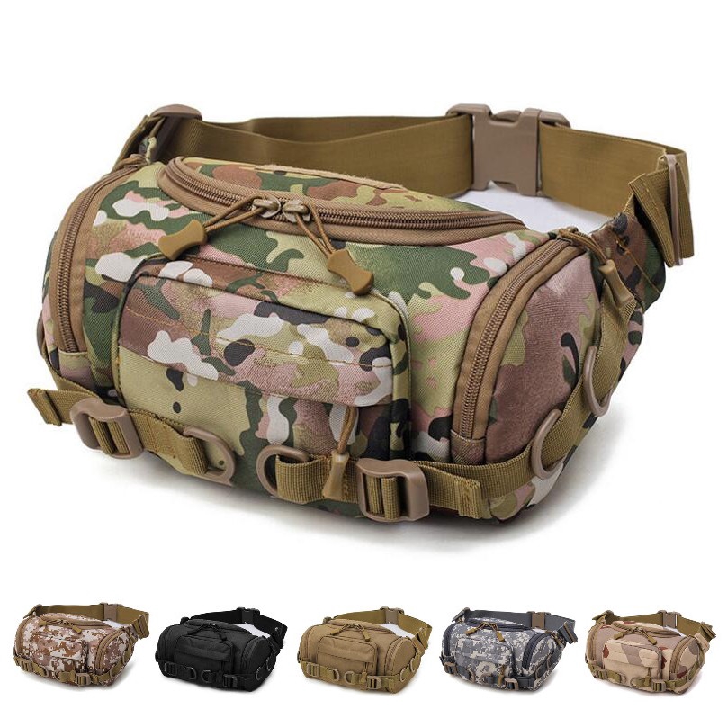 Fashion Camo Canvas Waist Bag Barrel Bucket Style Large Fanny Pack for Men and Women