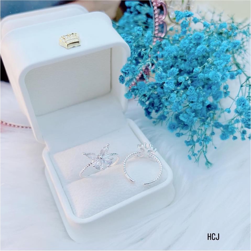 Nhẫn nữ bạc ta nhẫn cánh bướm đính đá free size sáng đẹp - Kho sỉ bạc Nhất Linh