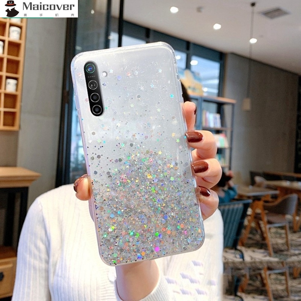 Ốp Điện Thoại Tpu Silicon Trong Suốt Chống Sốc Phối Ngôi Sao Lấp Lánh Cho Realme 8 C17 C3 7 6 5 5i 6i 3 Pro V3 7i