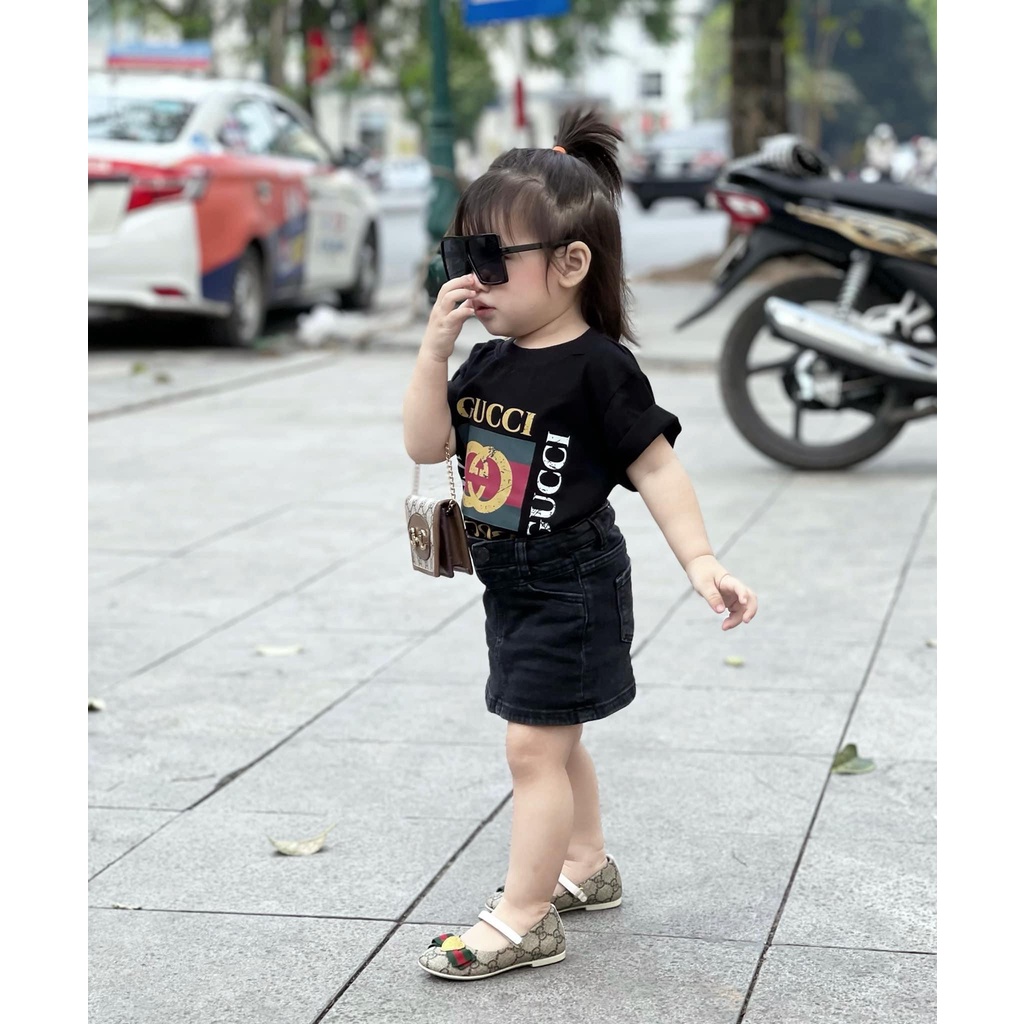 Áo thun tay lỡ gucci 1990s cho bé , áo thun bé trai , bé gái unisex cotton , Kid_genZ