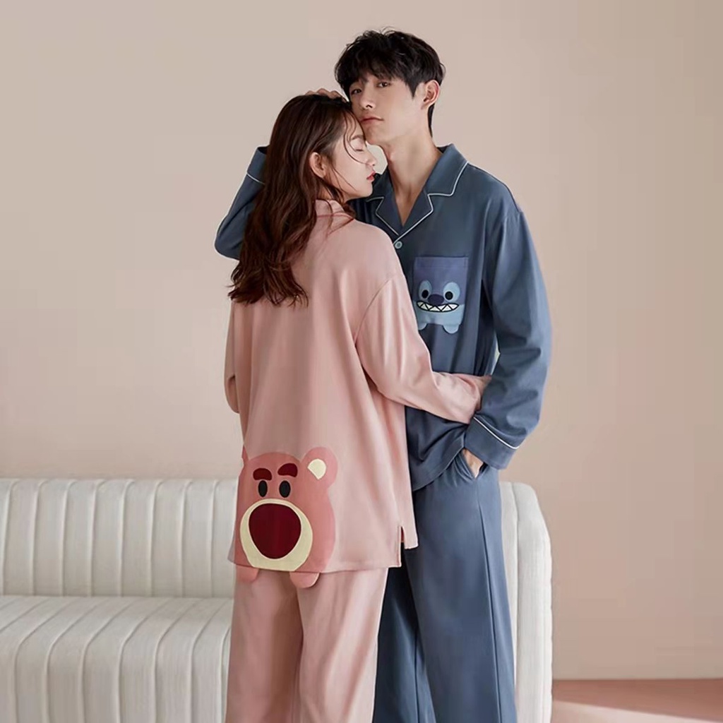 Bộ Đồ Ngủ Cotton Dài Tay Họa Tiết Hoạt Hình Xinh Xắn Theo Phong Cách Mùa Xuân