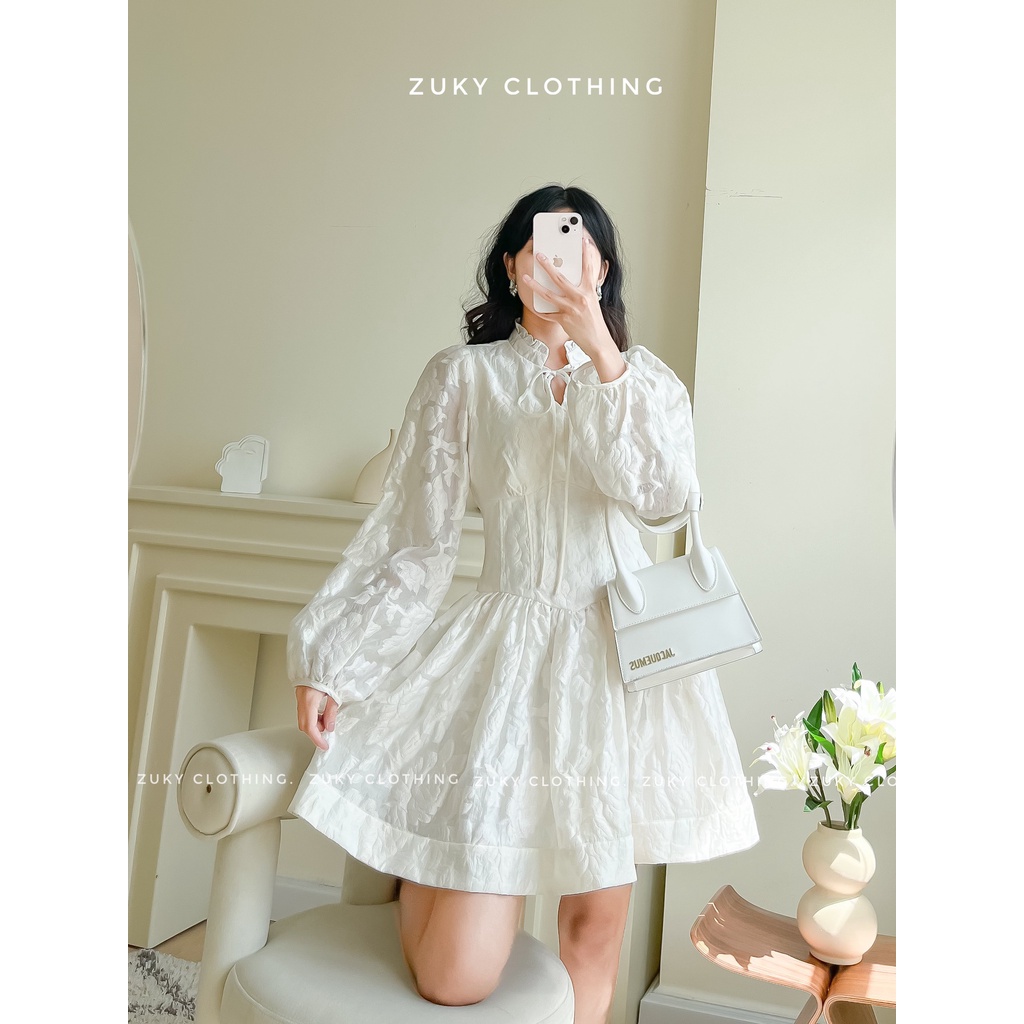 ZUKY Đầm 𝐴𝑙𝑦𝑠 𝐷𝑟𝑒𝑠𝑠 voan tơ ép keo nguyên đầm foem xòe check eo tiểu thư phù hợp tiệc dạo phố đi làm