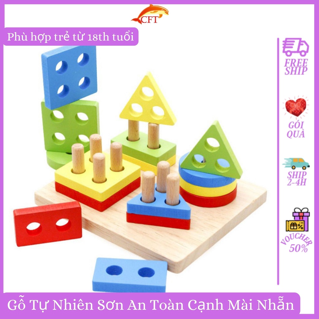 Đồ Chơi Gỗ Cho Bé Từ 2 Tuổi Thả Cọc Gỗ Montessori Chất Liệu Gỗ Tự Nhiên Sơn An Toàn Góc Cạnh Bo Tròn