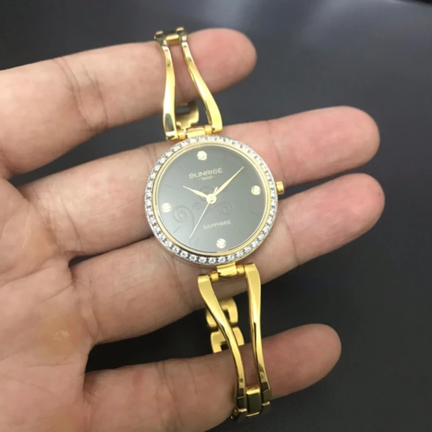 Đồng hồ nữ dây kim loại mặt kính sapphire chống xước Sunrise 9934AA SL9934DLK đen
