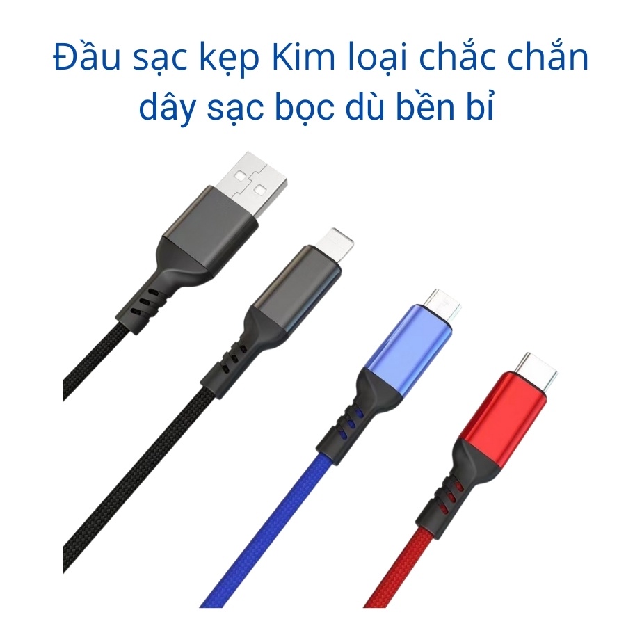 cáp sạc 3 đầu sạc nhanh iphone samsung micro usb sạc đa năng 3 trong 1