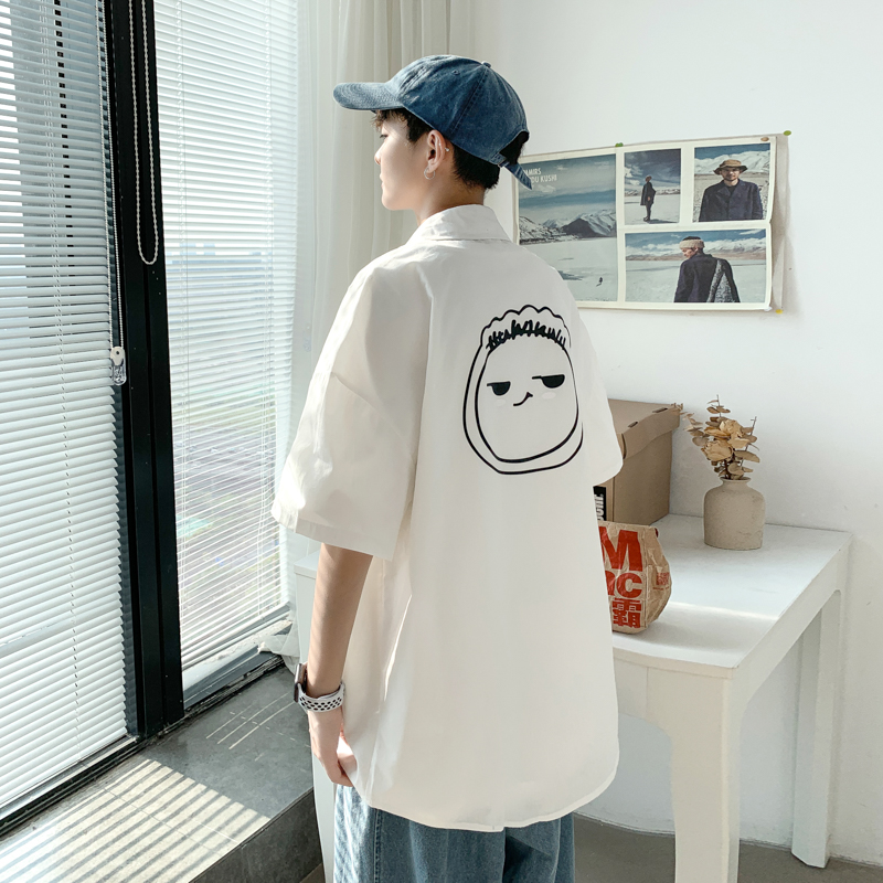 Áo sơ mi tay ngắn dáng rộng in họa tiết kiểu Hàn Quốc cá tính cho nam