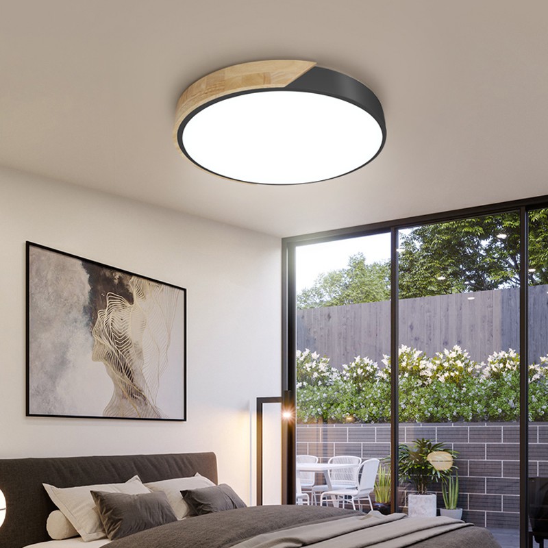 Đèn trần nhà bằng gỗ phong cách led bắc âu hiện đại