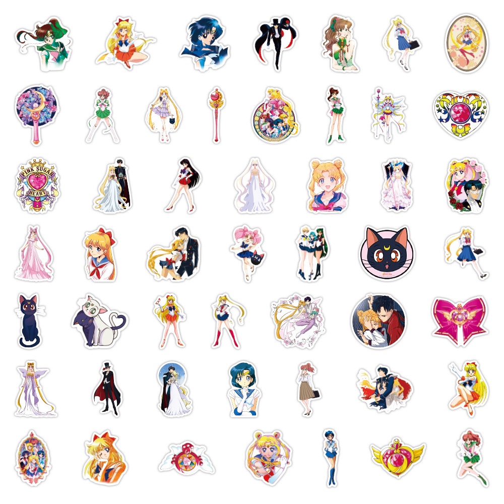 Set 100/50/25/10 Nhãn Dán Thủy Thủ Mặt Trăng Trang Trí Đa Năng