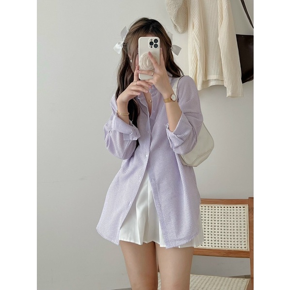 Sơ mi xốp kẻ tay dài