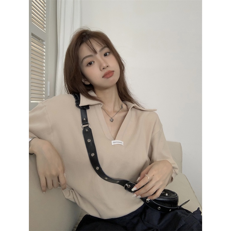 Áo polo Ngắn Tay Màu Trơn Phong Cách Hàn Quốc Cho Nữ