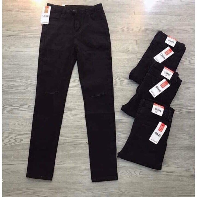 Quần jeans đen rách 2 gối Ống bó [ mã 02]