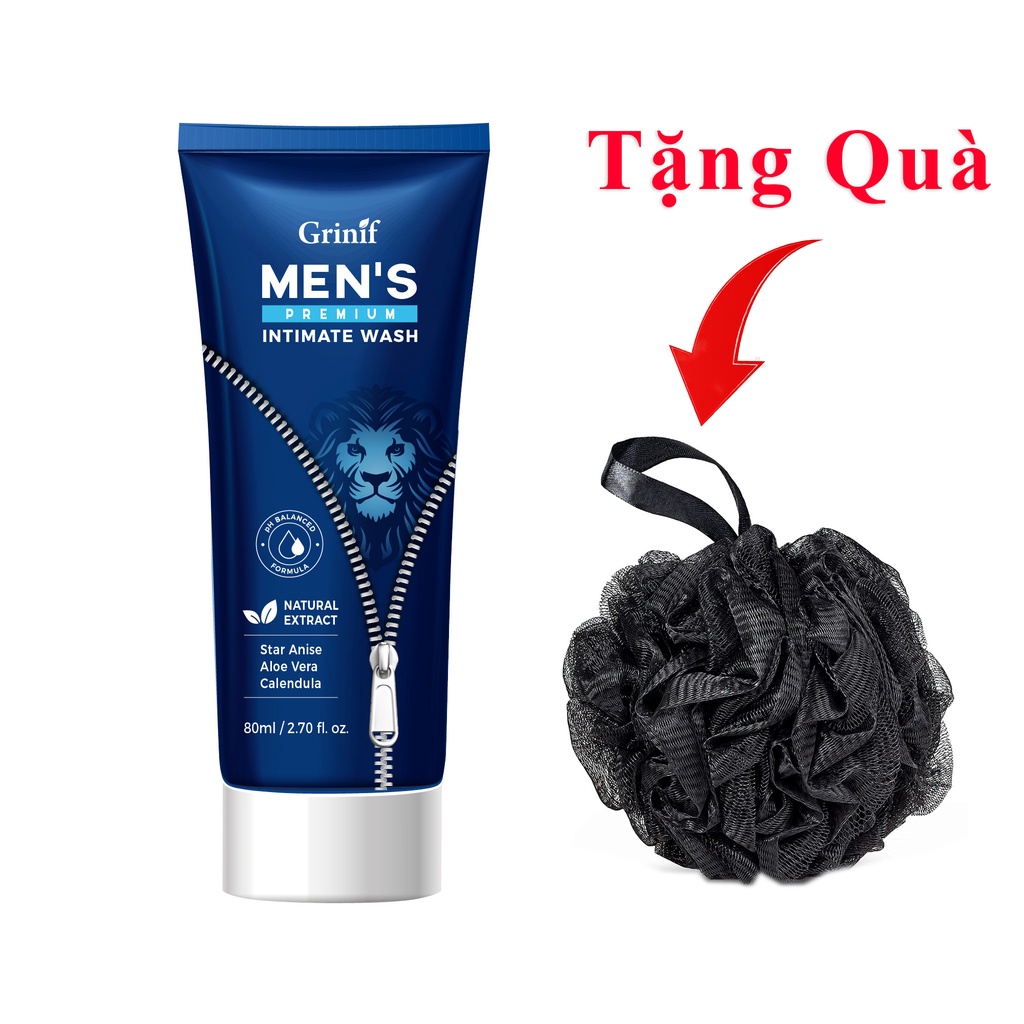 [CHÍNH HÃNG] Dung dịch vệ sinh nam Grinf Men's Premium Intimate Wash 80ml cao cấp Hàn Quốc + Tặng bông tắm Than Tre