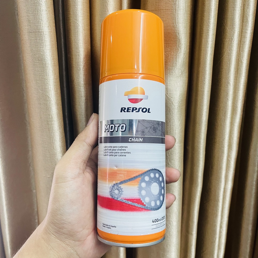 Chai xịt dưỡng, bôi trơn sên Repsol Moto Chain Lube 400ml - nhập khẩu chính hãng Tây Ban Nha